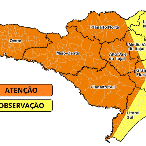 Defesa Civil de SC emite alerta para temporais entre esta quarta e quinta-feira