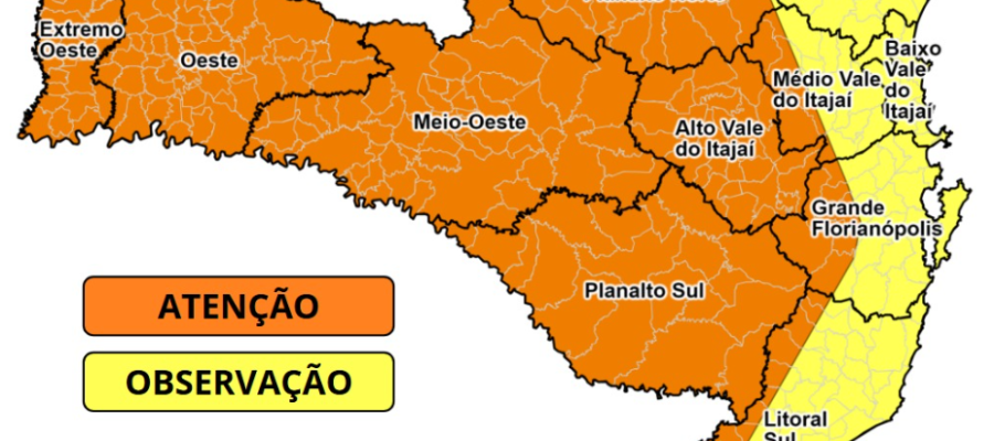 Defesa Civil de SC emite alerta para temporais entre esta quarta e quinta-feira